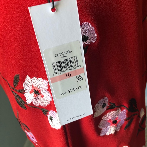 Calvin Klein Red Floral Embroidered Dress 10 NWT - Picture 4 of 8